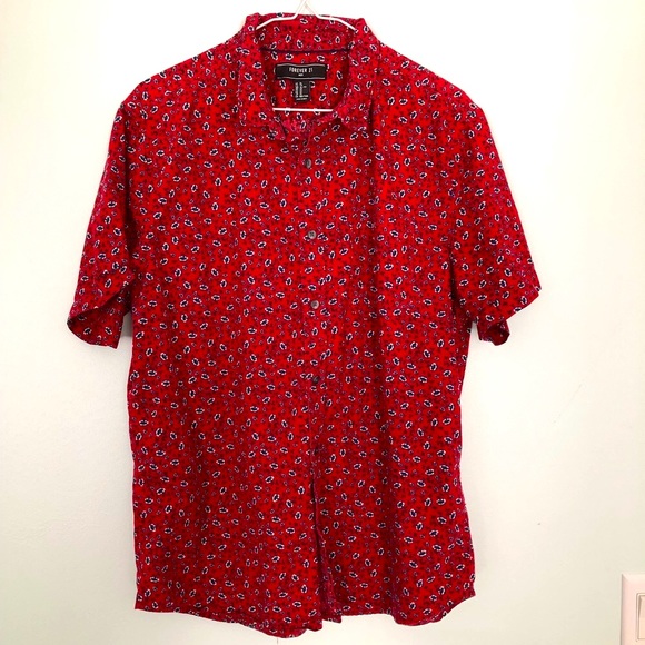Forever 21 Red Floral Button Down Shirt - Picture 1 of 3